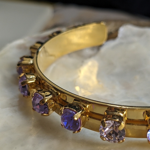 Purple Lavender Amethyst Swarovski Crystals in 14K Gold Plated Bracelet Cuff - Picture 2 of 5